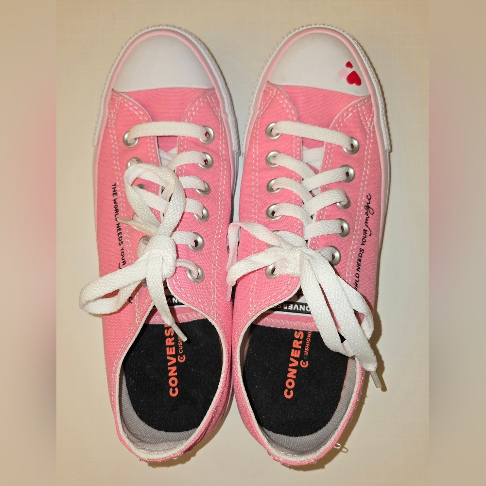 Custom Converse Pink Shoes with Heart Accent/Affirmation 7.5 Women's